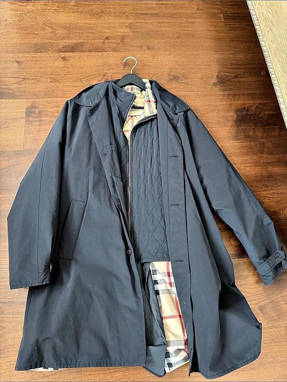 Burberry London Vintage 3-in-1 Trench Coat with Quilted Liner Black & Beige XL